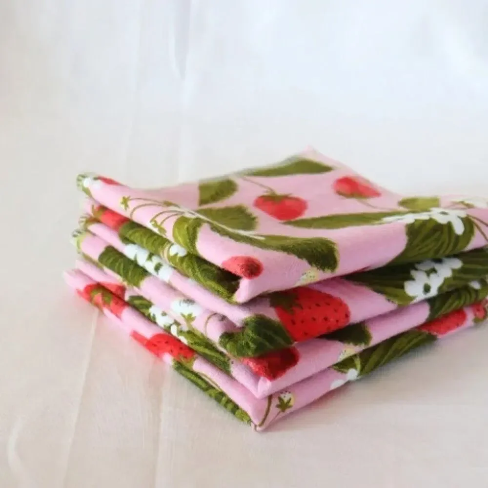 4 flannel gauze Strawberry flower cloth napkins wash baby unpaper towel reusable